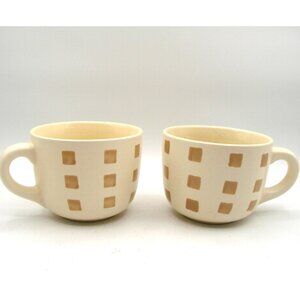 Set 2 California Pantry Classic Large Ceramic Coffee Tea Mug Bowls Tan Checkered